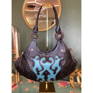 Western Tooled Leaders in Leather Turquoise Shoulder Bag Hobo Purse Peace Dove